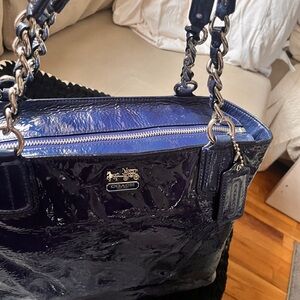 Coach Navy Blue Patent Leather Tote Bag